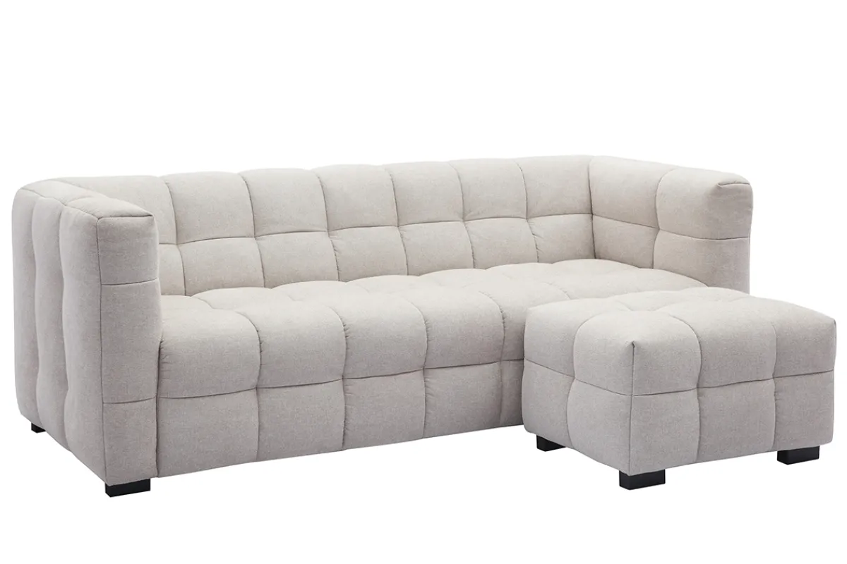 Miliboo Design-Sofa 3-Sitzer mit Fußstütze aus beigem Stoff im Samtdesign CORTO* Design-sofas