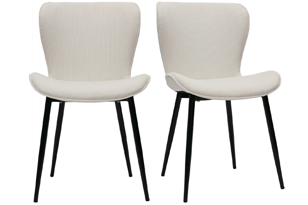 Miliboo Design-Stühle aus beigem Cord mit Samteffekt und schwarzen Metallbeinen (2er-Set) ADDICT* Design-stühle