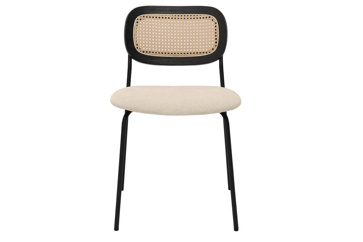Miliboo Designstühle aus beigem Textur-Veloursstoff, schwarzem Metall und Rattan-Geflecht (2er-Set) MIRANDA* Design-stühle