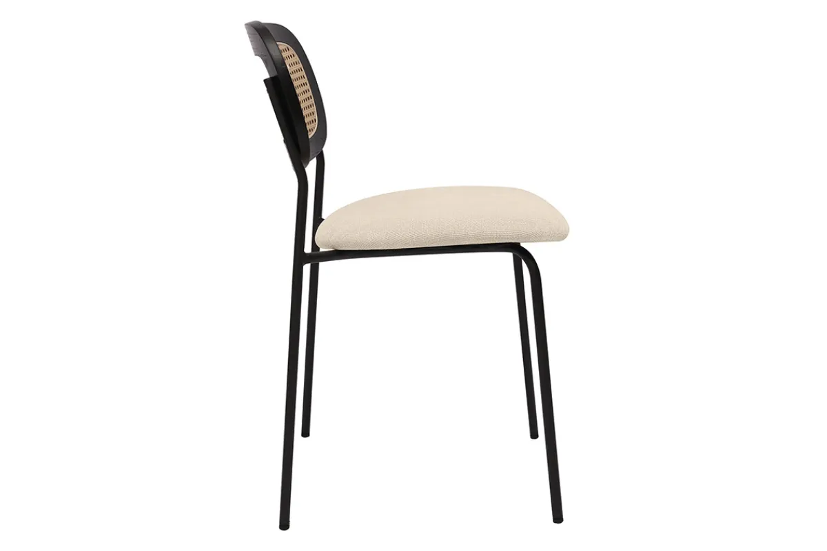 Miliboo Designstühle aus beigem Textur-Veloursstoff, schwarzem Metall und Rattan-Geflecht (2er-Set) MIRANDA* Design-stühle