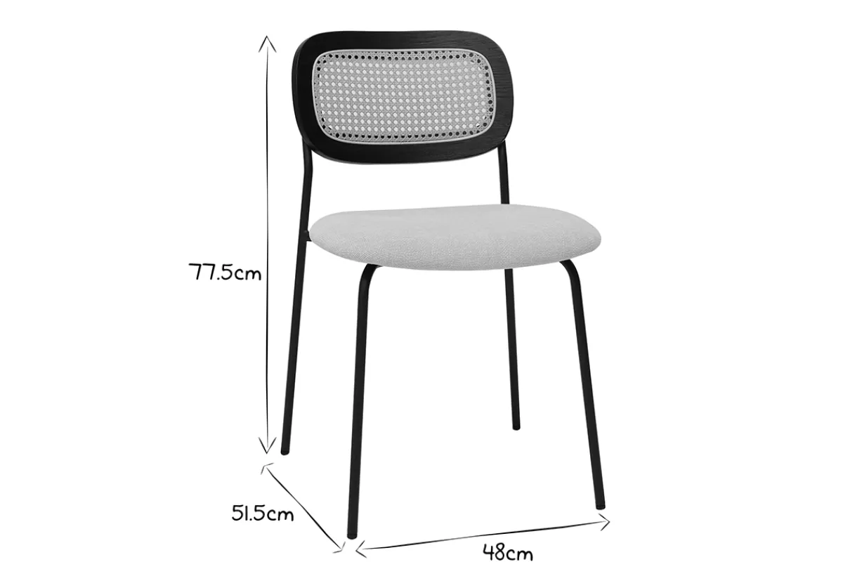 Miliboo Designstühle aus beigem Textur-Veloursstoff, schwarzem Metall und Rattan-Geflecht (2er-Set) MIRANDA* Design-stühle