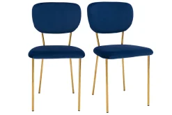 Miliboo Design-Stühle aus blauem Samt und vergoldetem Metallgestell - 2er-Satz LEPIDUS* Design-stühle