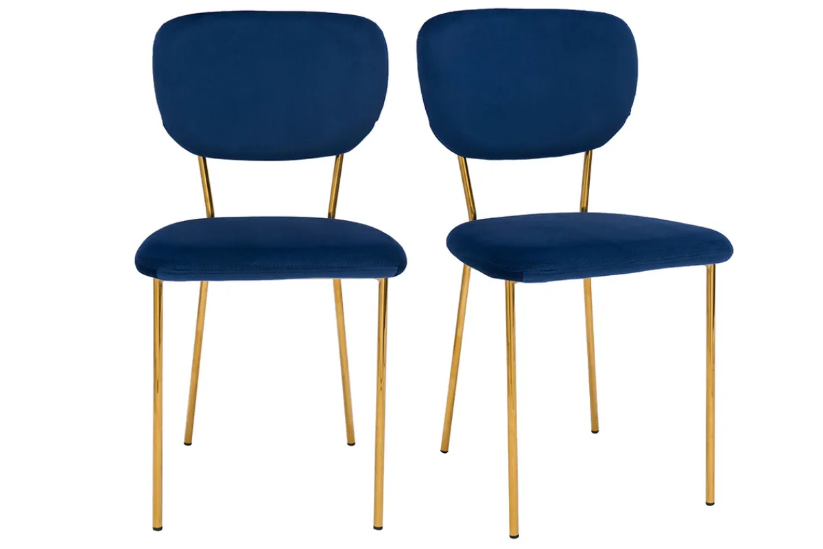 Miliboo Design-Stühle aus blauem Samt und vergoldetem Metallgestell - 2er-Satz LEPIDUS* Design-stühle