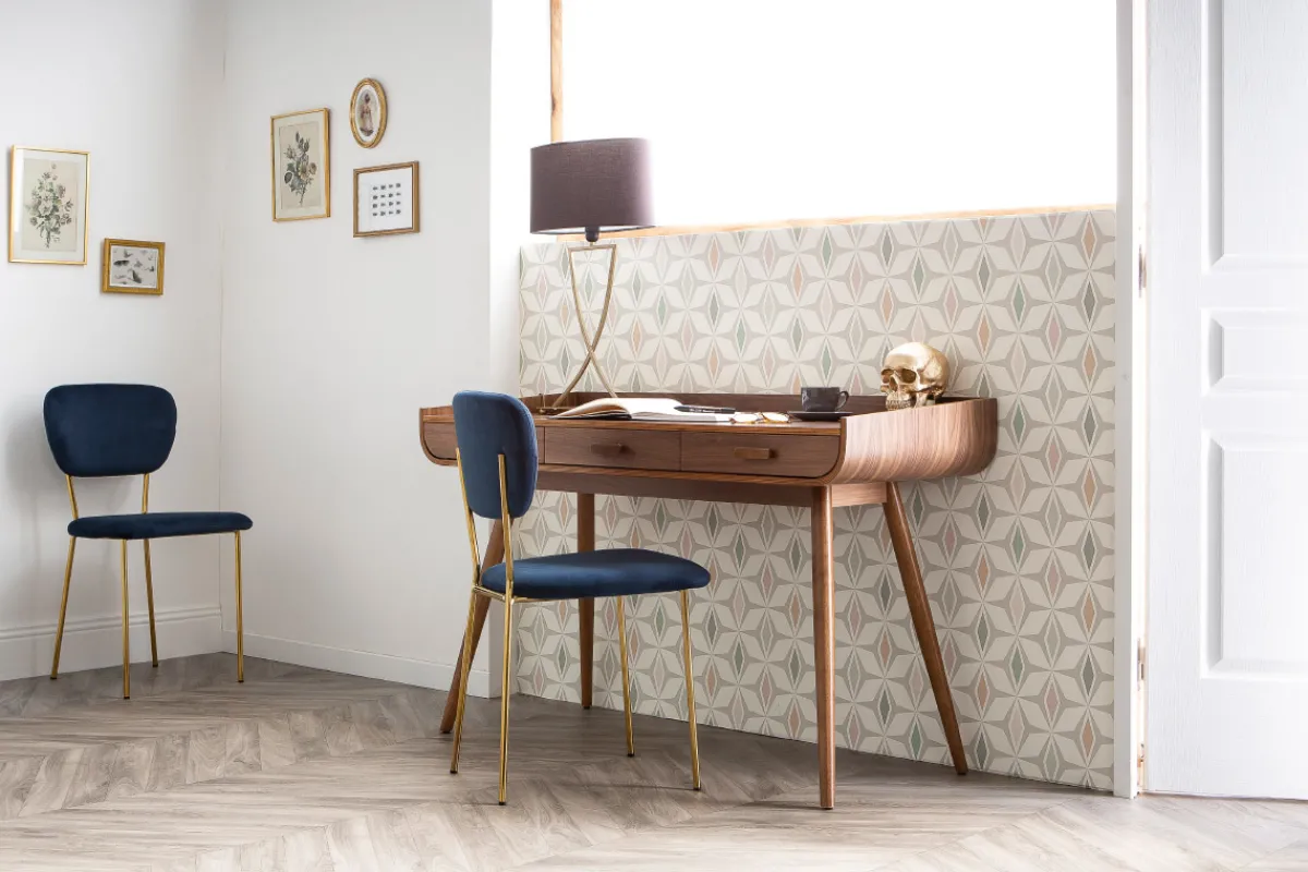 Miliboo Design-Stühle aus blauem Samt und vergoldetem Metallgestell - 2er-Satz LEPIDUS* Design-stühle