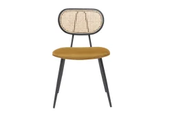 Miliboo Design-Stühle aus bronzefarbenem Samtstoff, schwarzem Metall und naturfarbenem Rattangeflecht (2er-Set) TOLMA* Design-stühle