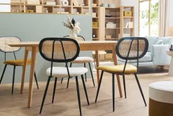 Miliboo Design-Stühle aus bronzefarbenem Samtstoff, schwarzem Metall und naturfarbenem Rattangeflecht (2er-Set) TOLMA* Design-stühle