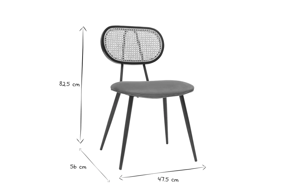 Miliboo Design-Stühle aus bronzefarbenem Samtstoff, schwarzem Metall und naturfarbenem Rattangeflecht (2er-Set) TOLMA* Design-stühle