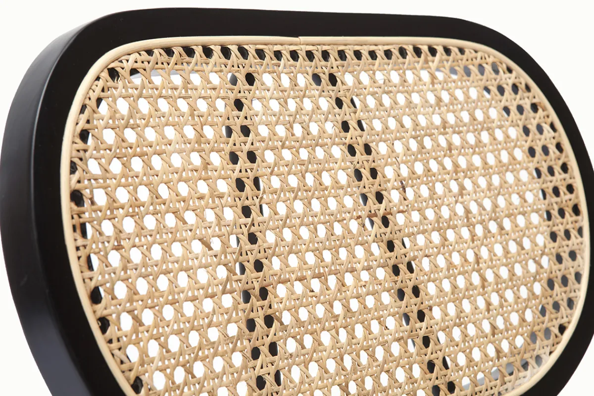 Miliboo Design-Stühle aus bronzefarbenem Samtstoff, schwarzem Metall und naturfarbenem Rattangeflecht (2er-Set) TOLMA* Design-stühle