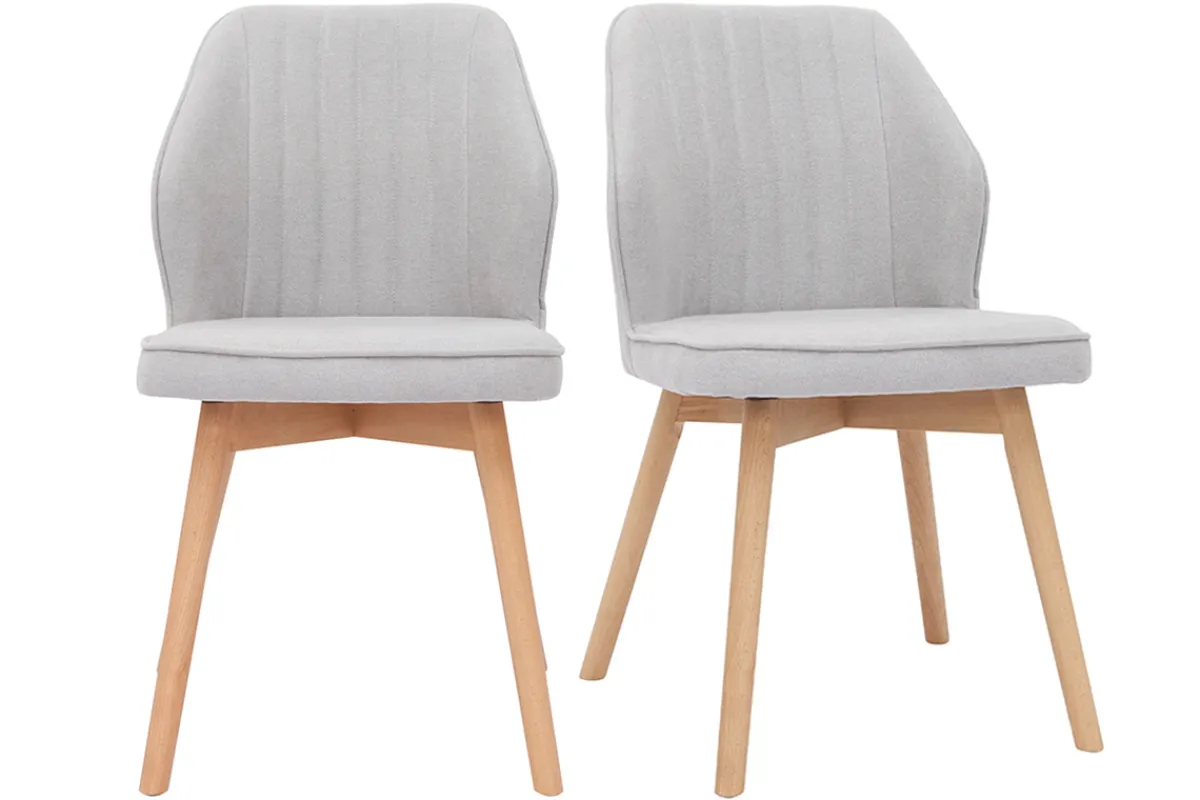 Miliboo Design-Stühle aus grauem Stoff mit Samteffekt und Füße aus Holz (2er-Set) FANETTE* Design-stühle