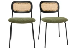 Miliboo Designstühle aus grünem strukturiertem Samtstoff, schwarzem Metall und Rattan-Geflecht (2er-Set) MIRANDA* Design-stühle