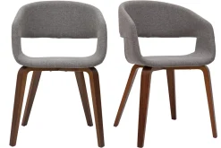 Miliboo Design-Stühle aus hellgrauem Stoff mit dunklen Holzbeinen (2er-Set) SLAM* Design-stühle