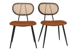 Miliboo Design-Stühle aus rotbraunem Samtstoff, schwarzem Metall und naturfarbenem Rattangeflecht (2er-Set) TOLMA* Design-stühle