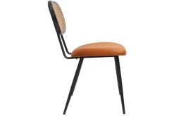 Miliboo Design-Stühle aus rotbraunem Samtstoff, schwarzem Metall und naturfarbenem Rattangeflecht (2er-Set) TOLMA* Design-stühle