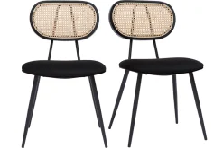 Miliboo Design-Stühle aus schwarzem Samtstoff, Metall und naturfarbenem Rattangeflecht (2er-Set) TOLMA* Design-stühle