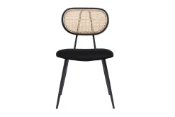 Miliboo Design-Stühle aus schwarzem Samtstoff, Metall und naturfarbenem Rattangeflecht (2er-Set) TOLMA* Design-stühle