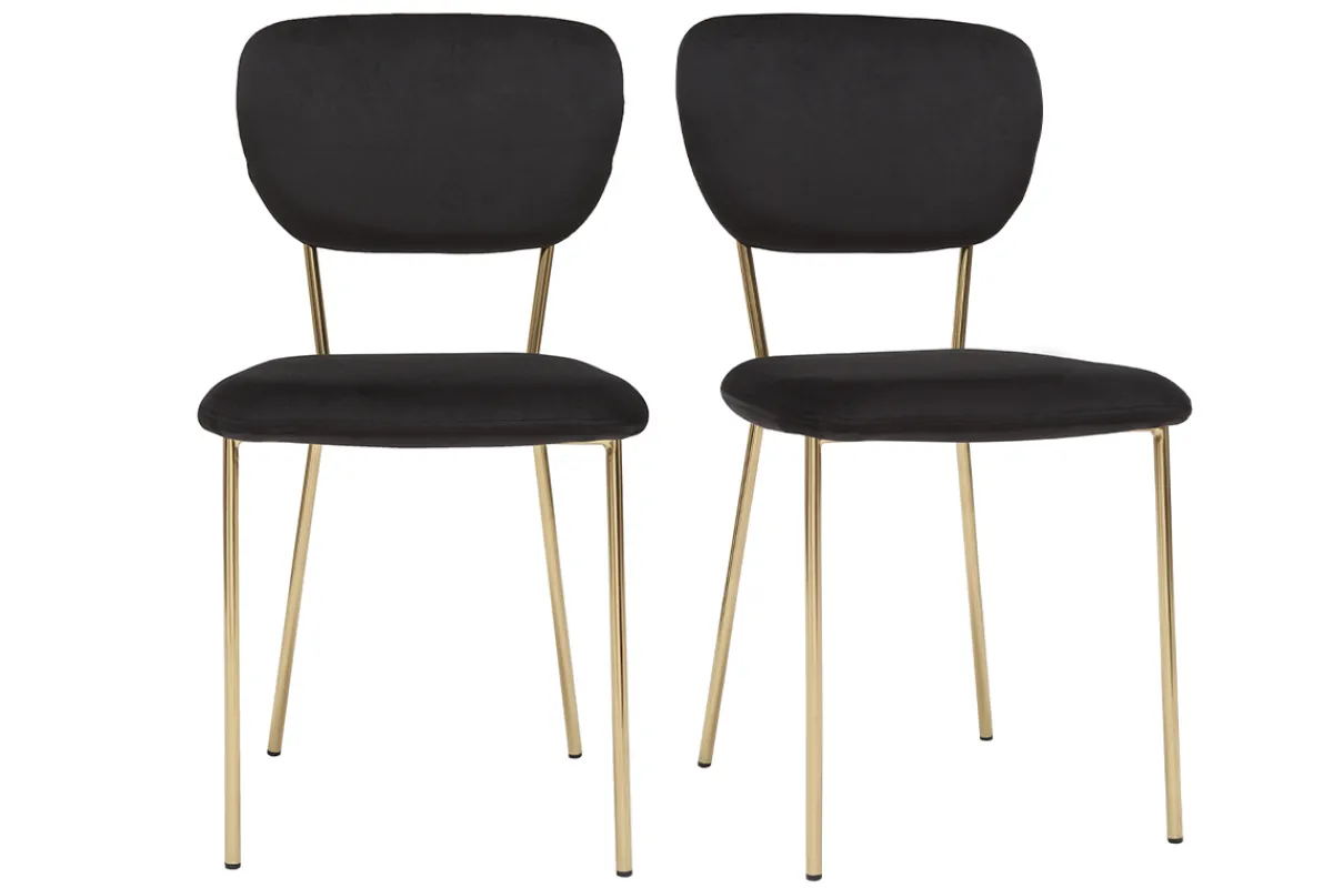 Miliboo Design-Stühle aus schwarzem Samt und vergoldetem Metall (2er-Set) LEPIDUS* Design-stühle