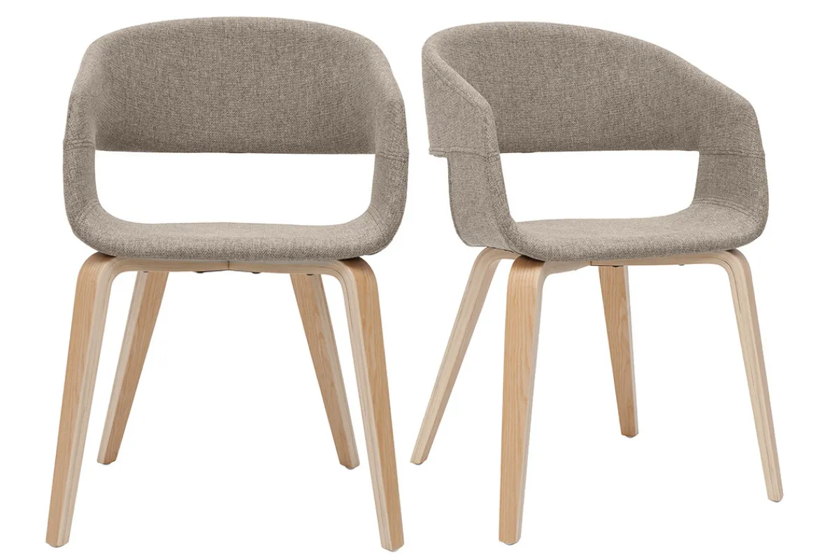 Miliboo Design-Stühle aus taupefarbenem Stoff mit hellen Holzbeinen (2er-Set) SLAM* Design-stühle
