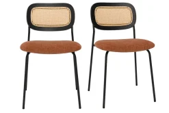 Miliboo Design-Stühle aus texturiertem Samtstoff in verbrannter Erde, schwarzem Metall und Rattan-Geflecht (2er-Set) MIRANDA* Design-stühle