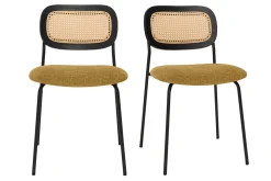 Miliboo Designstühle aus texturiertem Samteffekt in Bronze, schwarzes Metall und Rattan-Geflecht (2er-Set) MIRANDA* Design-stühle