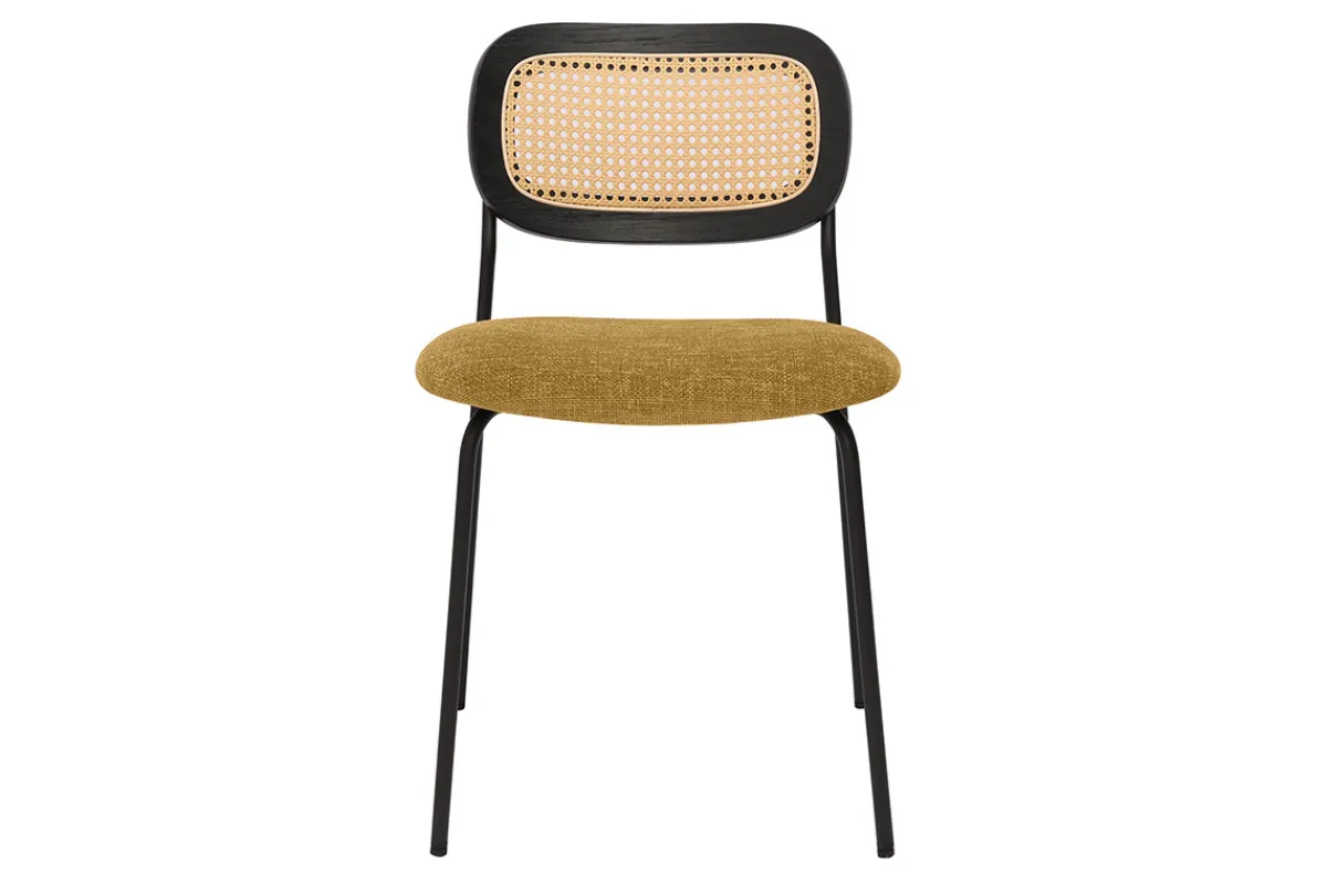 Miliboo Designstühle aus texturiertem Samteffekt in Bronze, schwarzes Metall und Rattan-Geflecht (2er-Set) MIRANDA* Design-stühle
