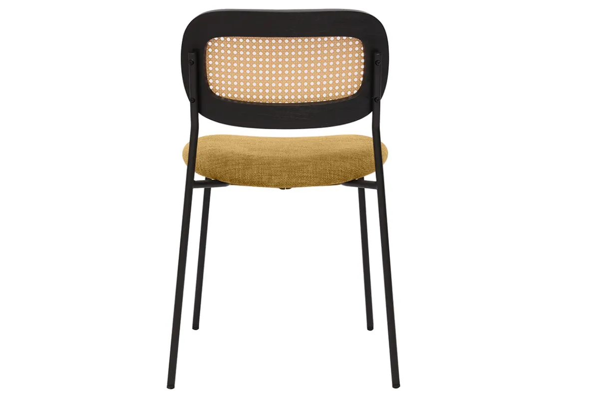 Miliboo Designstühle aus texturiertem Samteffekt in Bronze, schwarzes Metall und Rattan-Geflecht (2er-Set) MIRANDA* Design-stühle