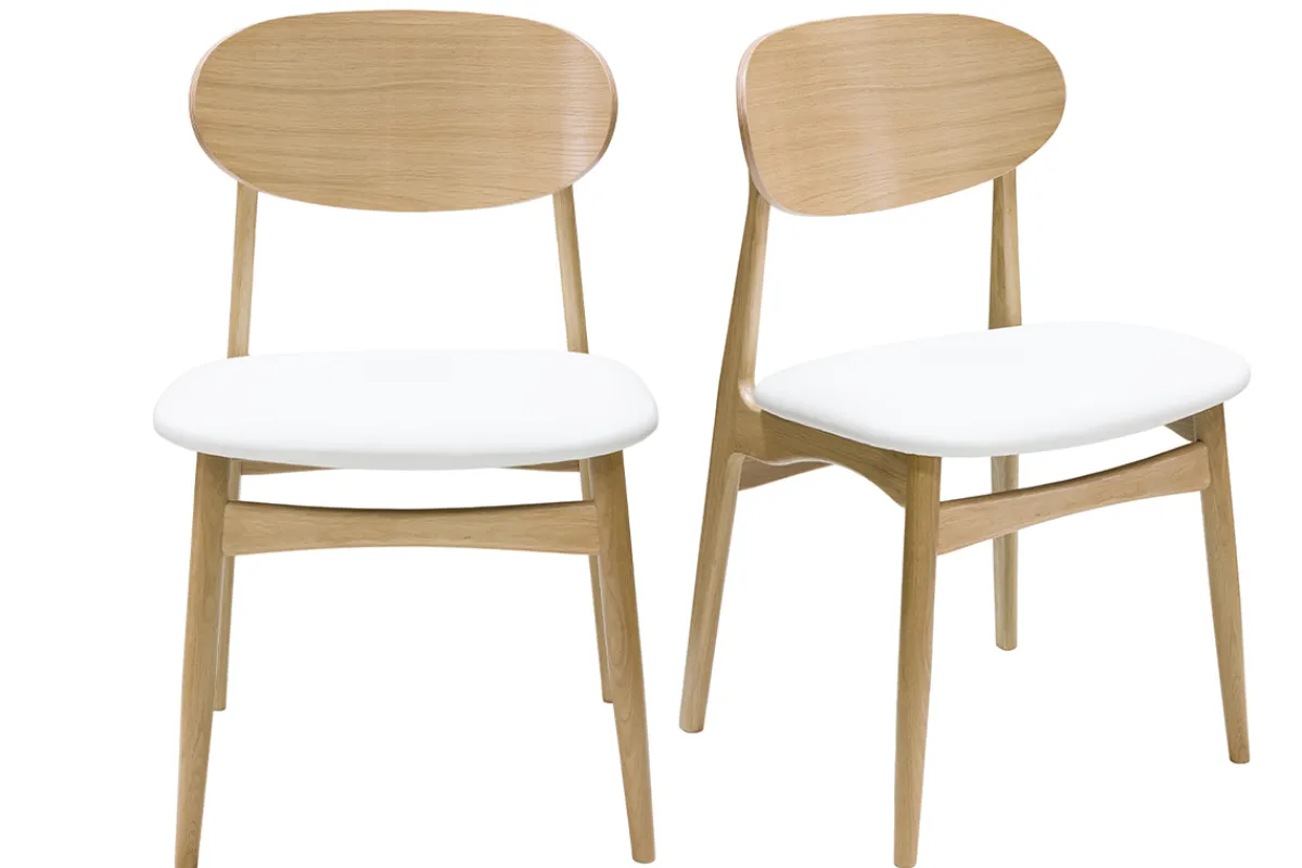 Miliboo Design-Stühle in Weiß und hellem Holz aus massiver Eiche (2er-Set) VICKY* Design-stühle