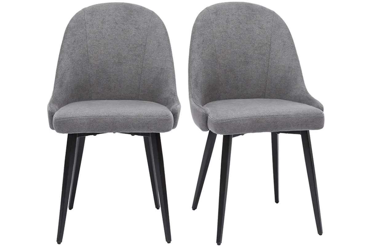 Miliboo Design-Stühle Stoff mit Samteffekt in Grau und schwarze Metallfüße (2er-Set) REEZ* Design-stühle