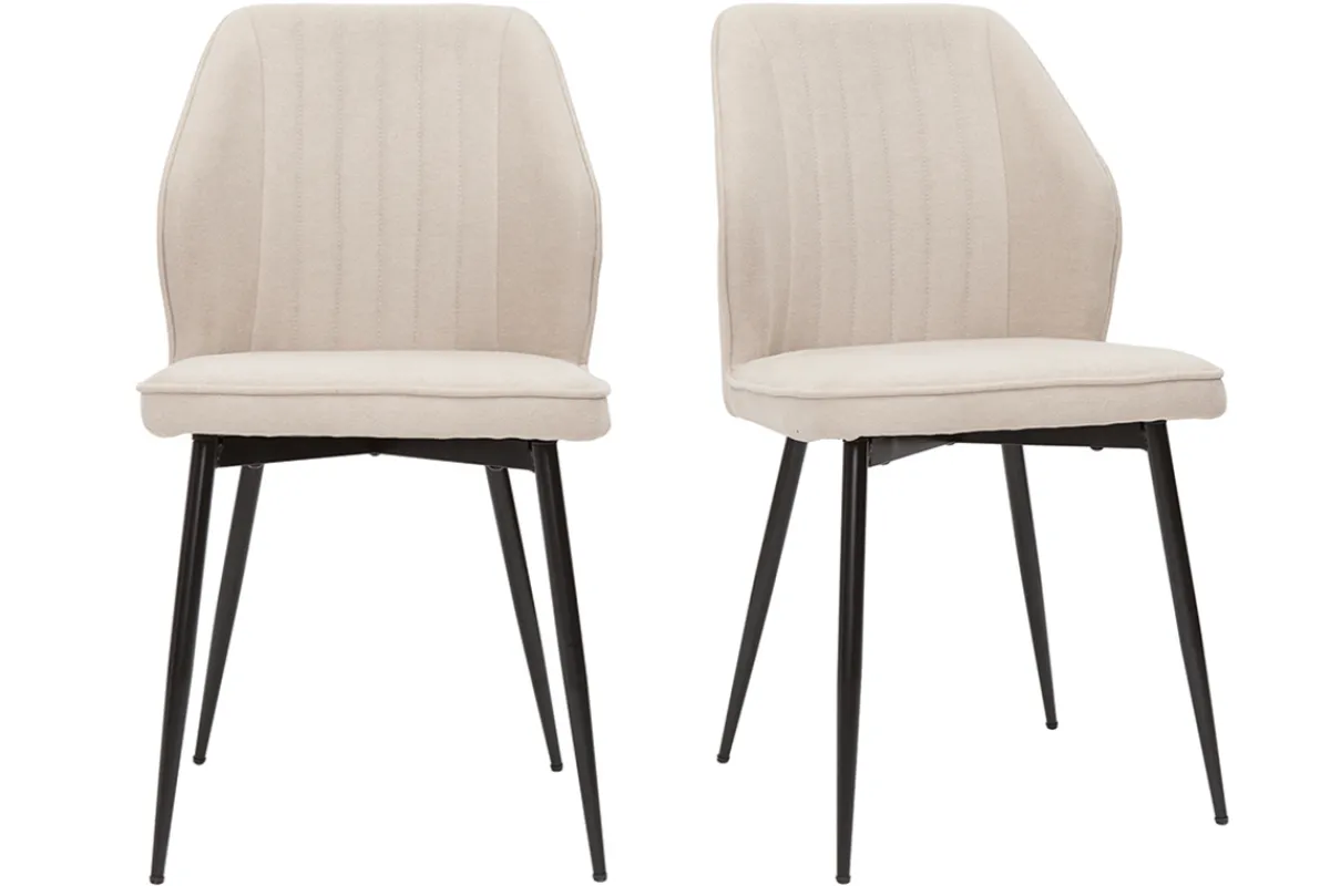 Miliboo Design-Stühle Stoff mit strukturiertem Samteffekt in Beige und schwarze Metallfüße (2er-Set) FANETTE* Design-stühle