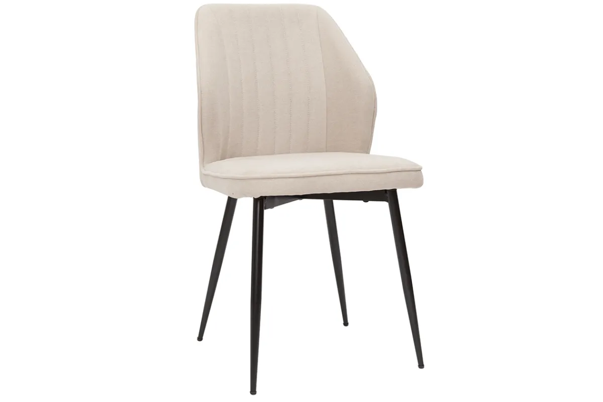 Miliboo Design-Stühle Stoff mit strukturiertem Samteffekt in Beige und schwarze Metallfüße (2er-Set) FANETTE* Design-stühle