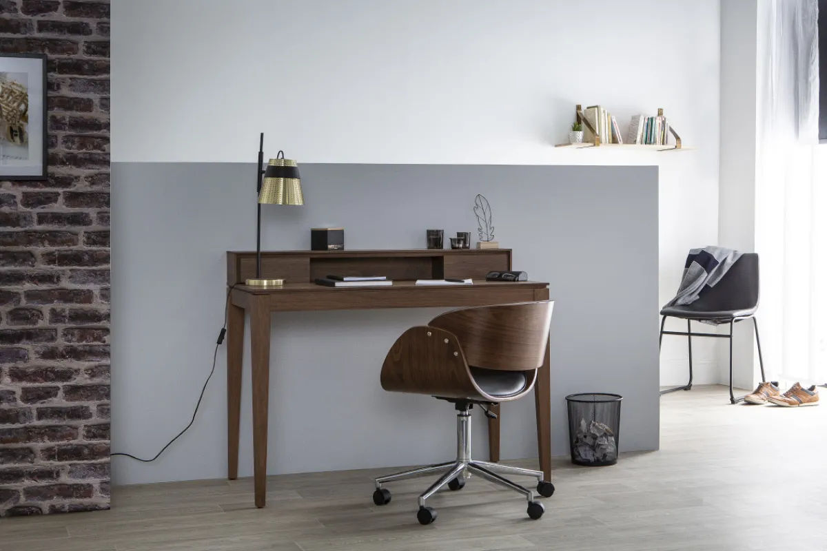 Miliboo Design-Stuhl auf Rollen Schwarz und Nussbaum BENT* Bürostühle|Bürostuhl Zum Kleinen Preis