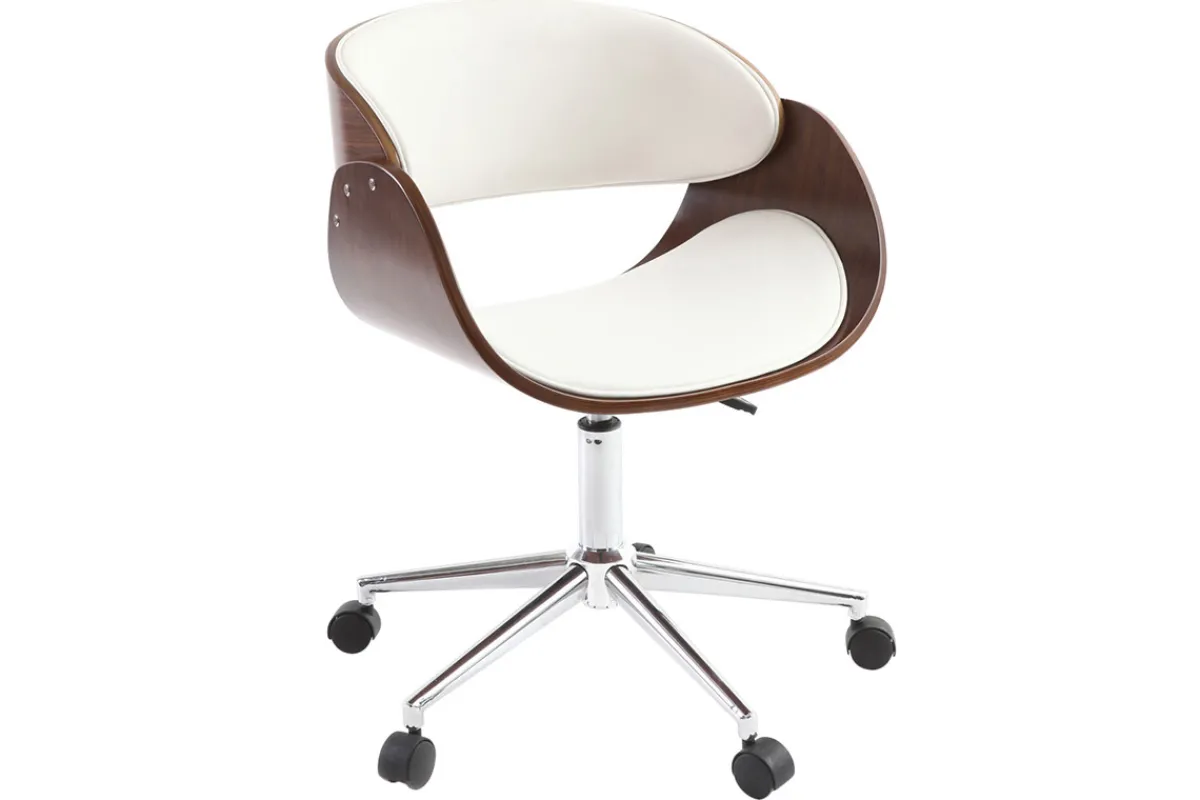 Miliboo Design-Stuhl auf Rollen Weiß und Nussbaum BENT* Bürostühle|Bürostuhl Zum Kleinen Preis