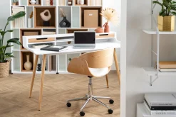 Miliboo Design-Stuhl auf Rollen Weiß und Nussbaum BENT* Bürostühle|Bürostuhl Zum Kleinen Preis