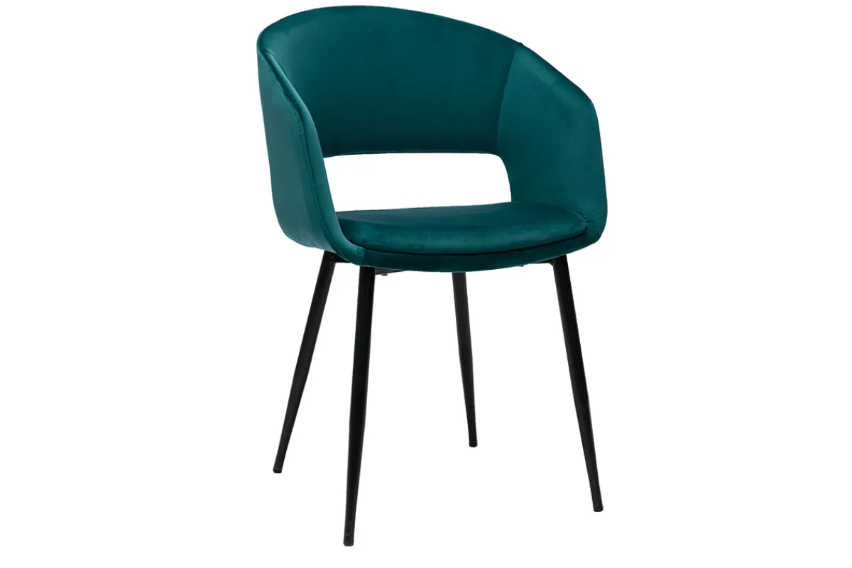 Miliboo Design-Stuhl aus petrolblauem Samt mit Füßen aus schwarzem Metall PRISMA* Design-stühle