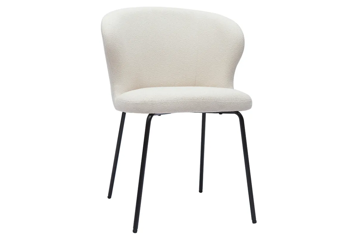 Miliboo Design-Stuhl aus weißem Stoff mit Bouclé-Wolleffekt und schwarzem Metall YDA* Design-stühle