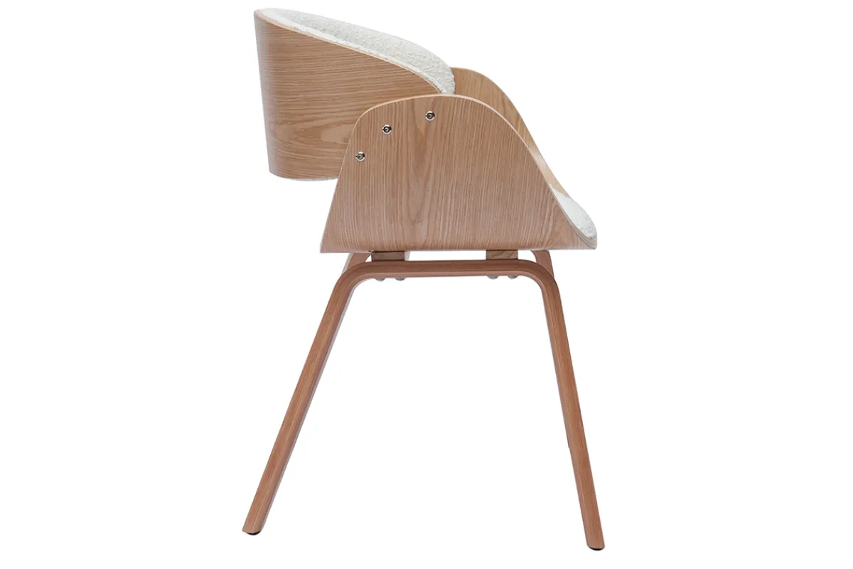 Miliboo Design-Stuhl aus weißem Stoff mit Bouclé-Wolleffekt und hellem Holz BENT* Design-stühle