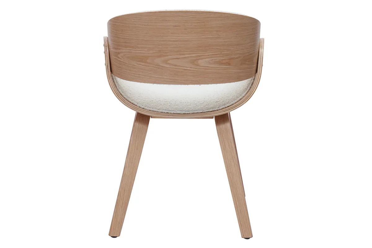 Miliboo Design-Stuhl aus weißem Stoff mit Bouclé-Wolleffekt und hellem Holz BENT* Design-stühle