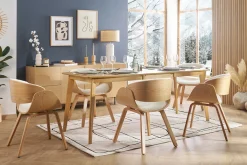 Miliboo Design-Stuhl aus weißem Stoff mit Bouclé-Wolleffekt und hellem Holz BENT* Design-stühle