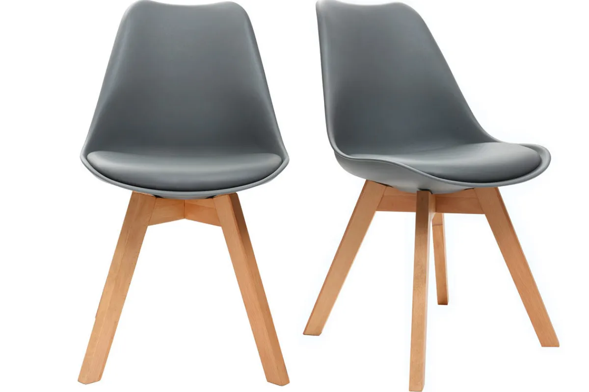 Miliboo Design-Stuhl Holzbeine Grau 2er-Set PAULINE* Design-stühle