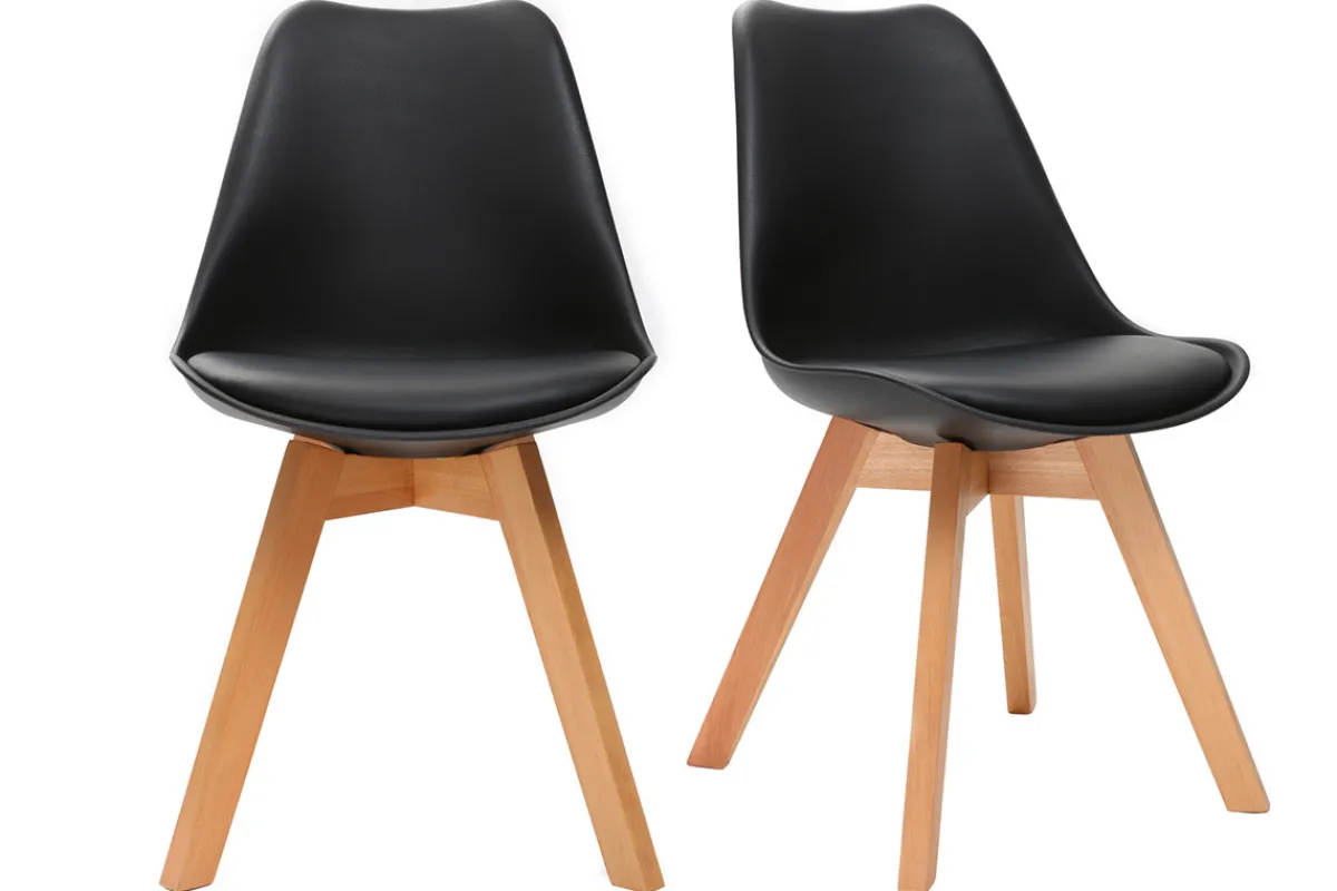 Miliboo Design-Stuhl Holzbeine Schwarz 2er-Set PAULINE* Design-stühle