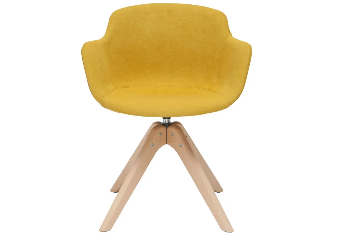 Miliboo Design-Stuhl mit Samteffekt senffarben und Holz AARON* Design-stühle