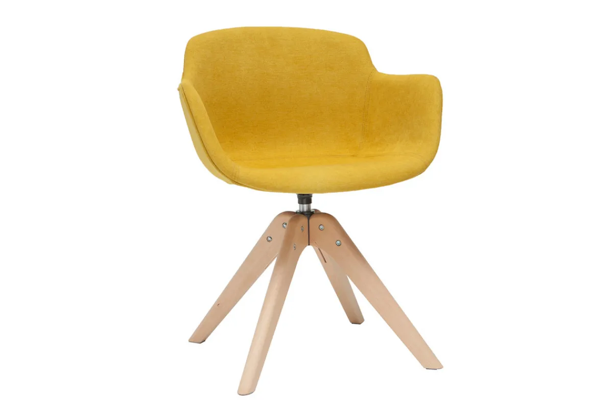 Miliboo Design-Stuhl mit Samteffekt senffarben und Holz AARON* Design-stühle