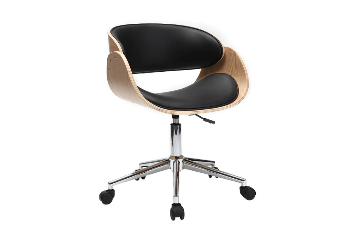 Miliboo Design-Stuhl Rollen Schwarz und Helles Holz BENT* Bürostühle|Bürostuhl Zum Kleinen Preis