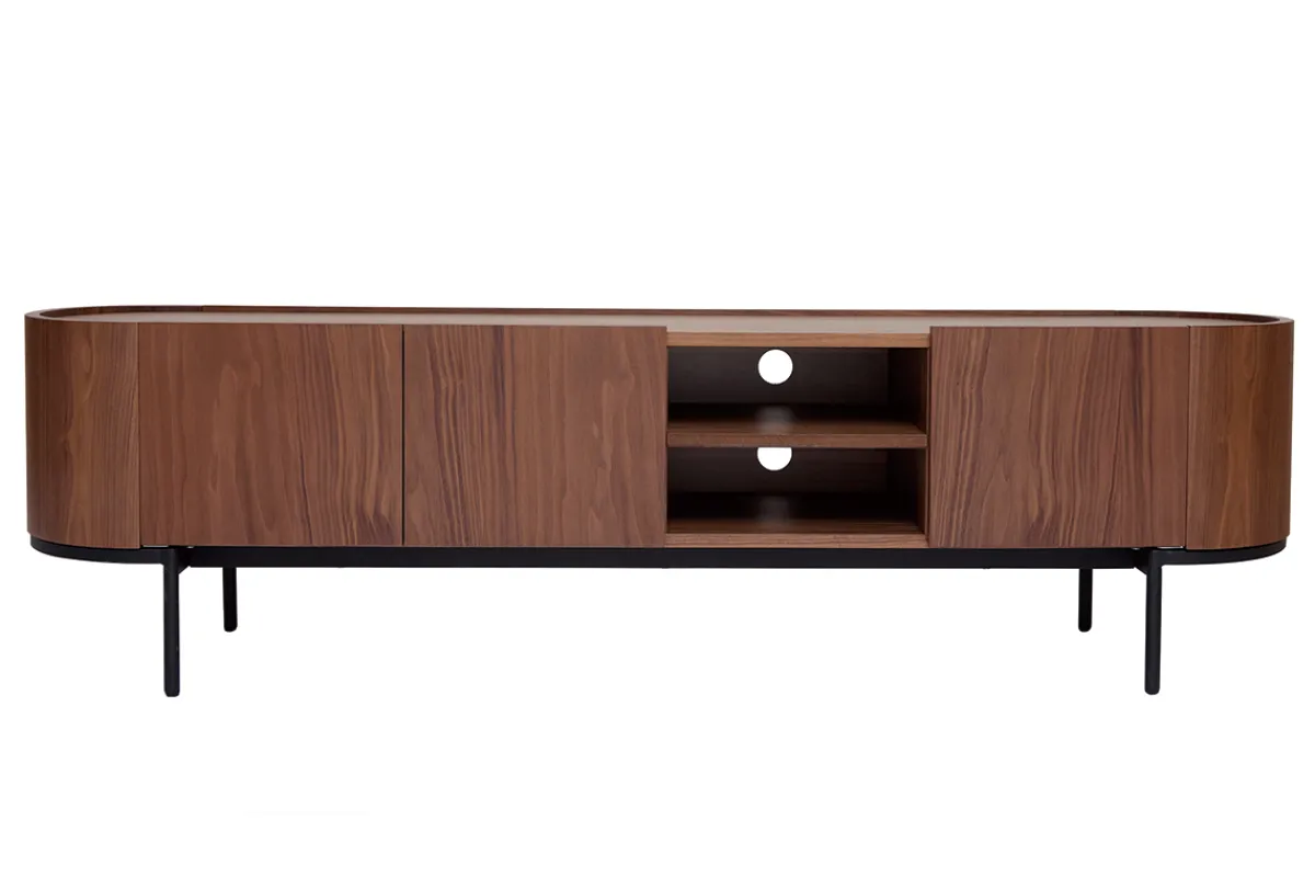 Miliboo Design-TV-Möbel aus dunklem Walnussfurnier und schwarzem Metall mit Stauraum B180 cm SKYE* Tv-lowboards