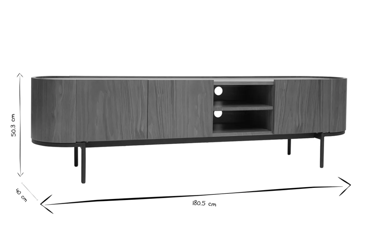 Miliboo Design-TV-Möbel aus dunklem Walnussfurnier und schwarzem Metall mit Stauraum B180 cm SKYE* Tv-lowboards