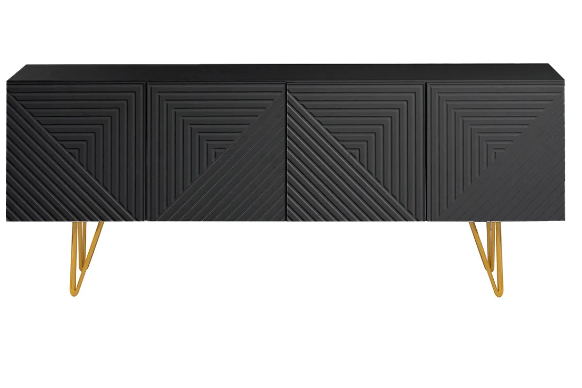 Miliboo Design-TV-Möbel mit schwarzer Gravur und goldfarbenem Metall B140 cm OZEN* Tv-lowboards