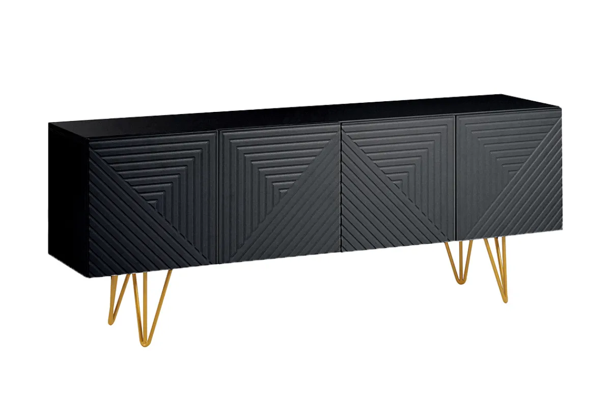 Miliboo Design-TV-Möbel mit schwarzer Gravur und goldfarbenem Metall B140 cm OZEN* Tv-lowboards