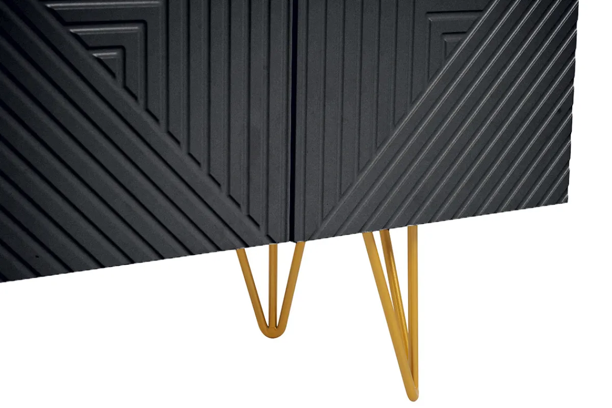 Miliboo Design-TV-Möbel mit schwarzer Gravur und goldfarbenem Metall B140 cm OZEN* Tv-lowboards