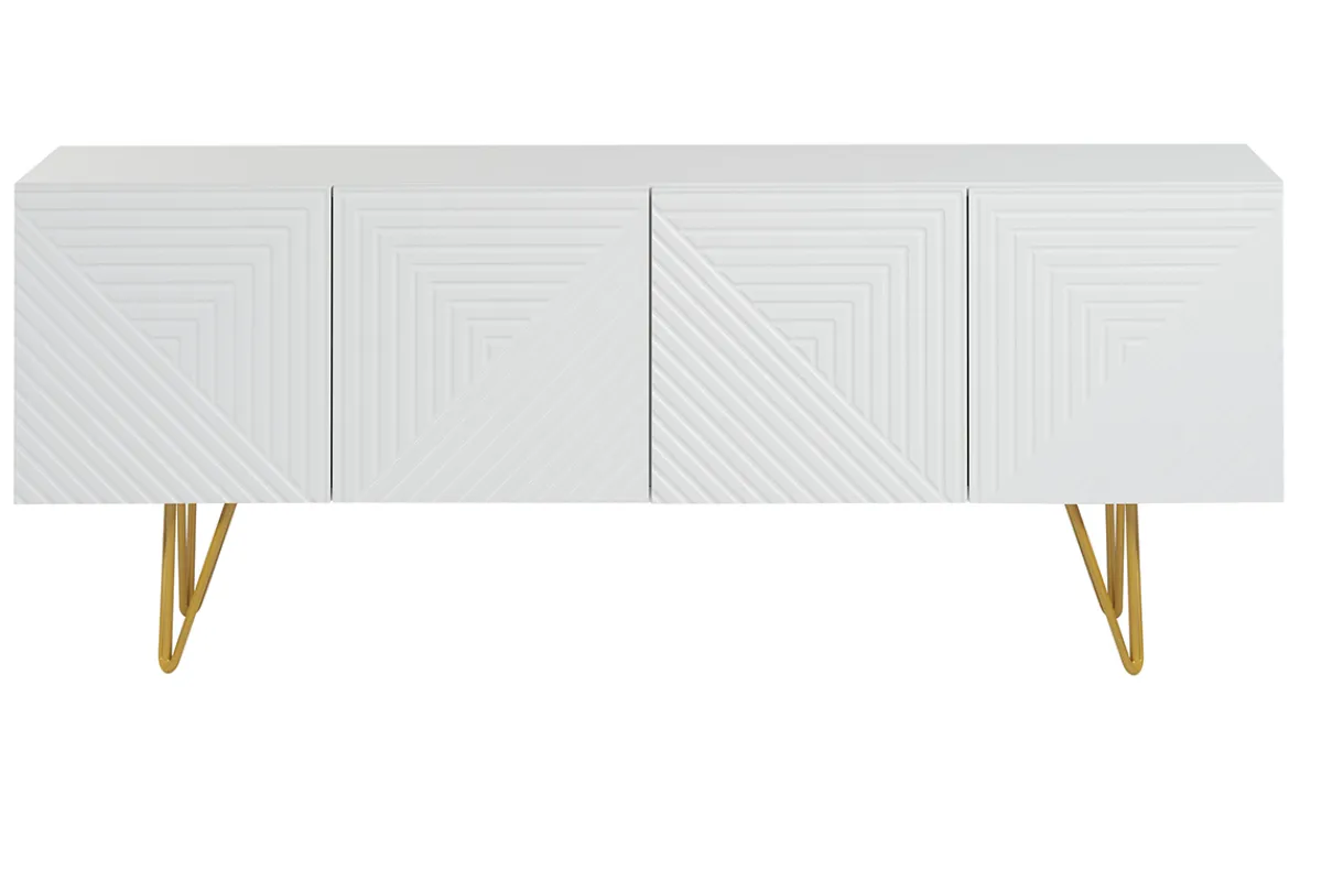 Miliboo Design-TV-Möbel mit weißer Gravur und goldfarbenem Metall B140 cm OZEN* Tv-lowboards