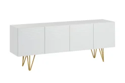 Miliboo Design-TV-Möbel mit weißer Gravur und goldfarbenem Metall B140 cm OZEN* Tv-lowboards