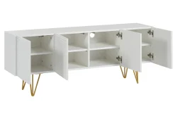 Miliboo Design-TV-Möbel mit weißer Gravur und goldfarbenem Metall B140 cm OZEN* Tv-lowboards